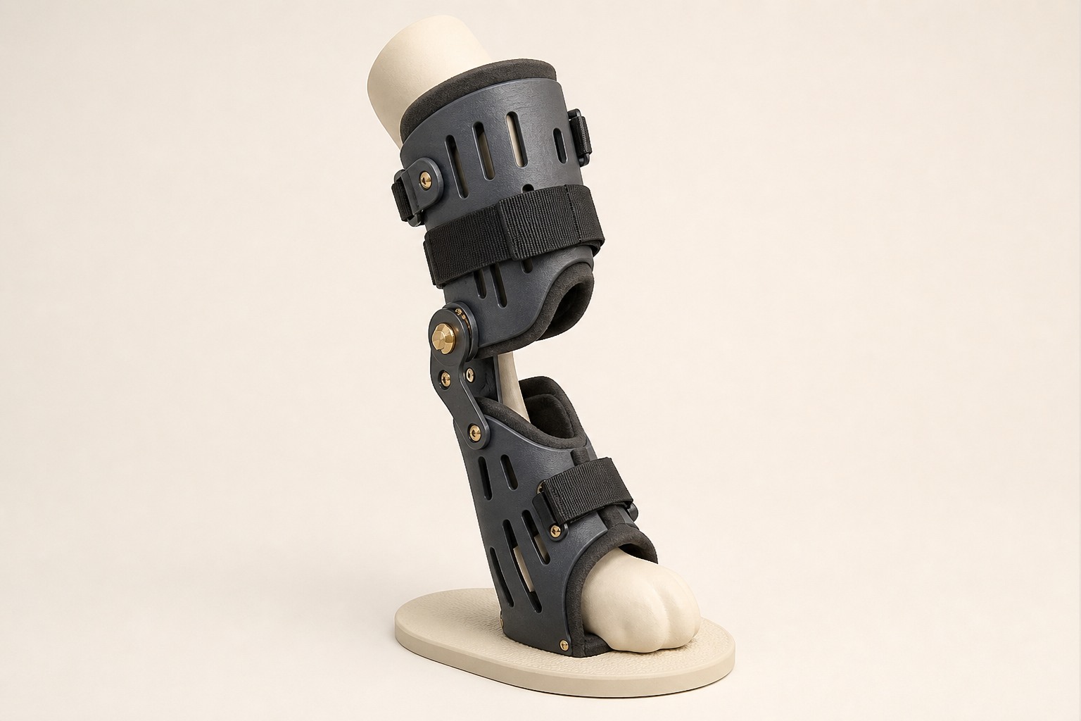 A graphite FDM printed canine leg orthosis prototype with textile straps and a soft liner
