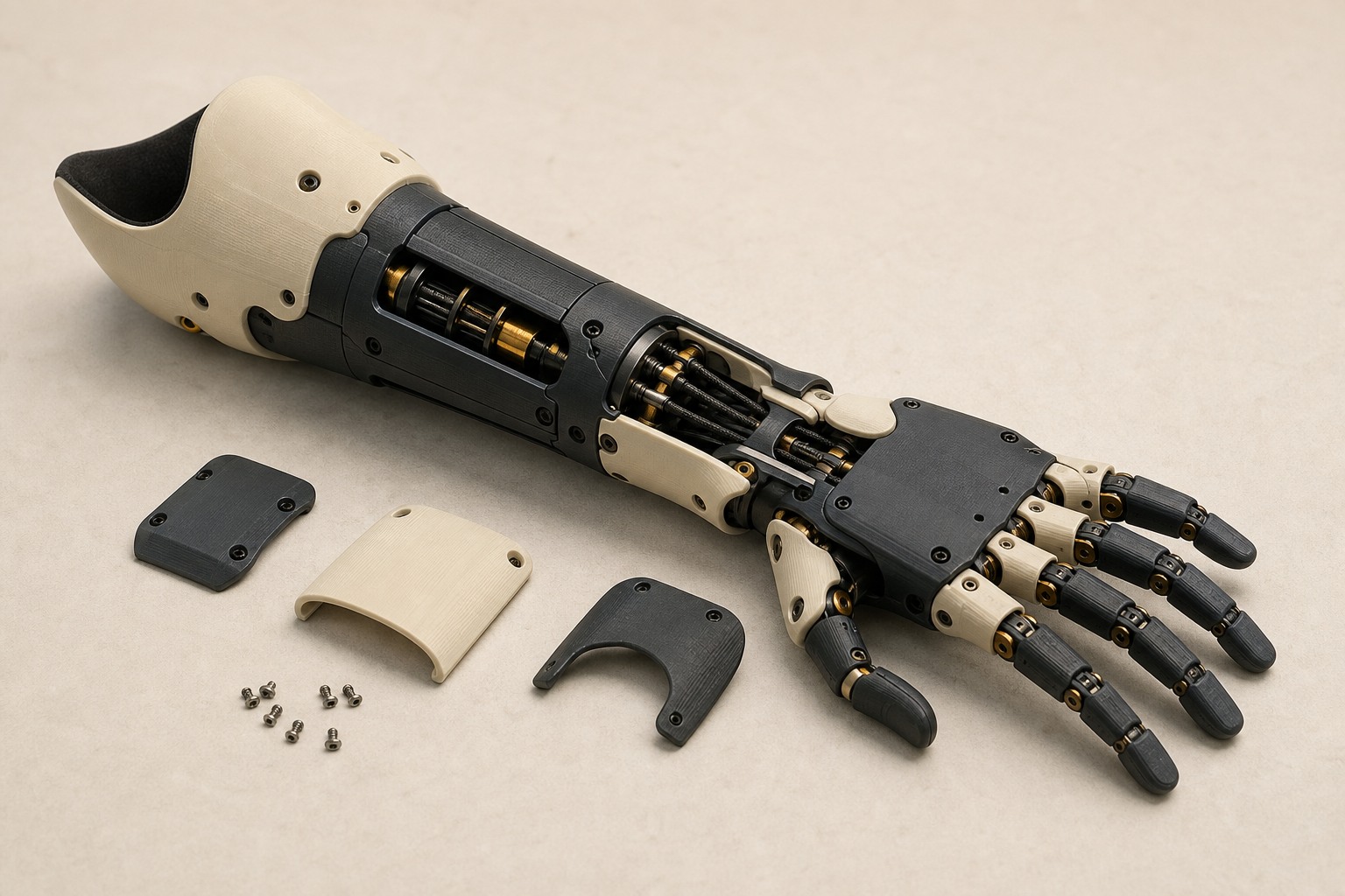 An articulated five-finger FDM printed prosthetic hand and forearm engineering prototype